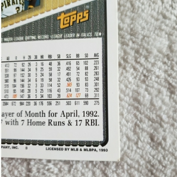 1993 Topps Barry Bonds Pittsburgh Pirates #2 Card - Picture 5 of 11